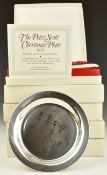 Set of five Peter Scott hallmarked silver limited edition Christmas dishes or plates, each decorated
