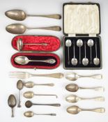 Georgian and later hallmarked silver cutlery to include bottom hallmarked table spoon, sifter spoon,