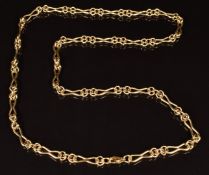 A 9ct gold necklace made up of elongated and oval interlocking links, length 58cm, 22.9g