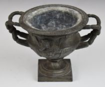 Pewter or similar replica of the Warwick vase, width 18.5cm