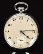 International Watch Company IWC keyless winding open faced pocket watch with inset subsidiary