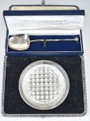 Cased hallmarked silver and cut glass butter dish, Birmingham 1930, maker S J Levi & Co, diameter