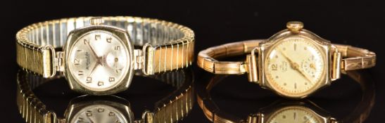 Two 9ct gold ladies wristwatches Smiths de Luxe and Thomas Russell & Son, both on expanding gold