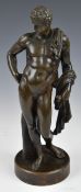 Bronze study of a male nude in the classical style with robe draped over his shoulder and arm, on