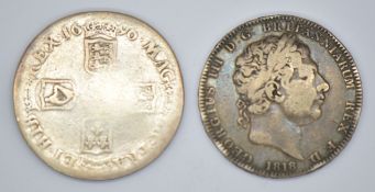 1696 William III crown and a George III example