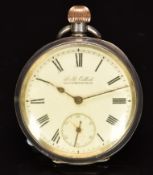 J McCulloch of Bloemfontein Tavannes Watch Co silver keyless winding open faced pocket watch with