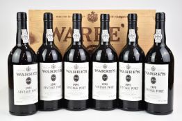 Six bottles of Warre's 1991 vintage port, 75cl, 20% vol, in unrelated Warre's wooden case