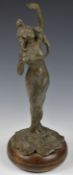 Crosa Art Noveau style pewter or similar model of a lady, on turned wood base, height 39cm