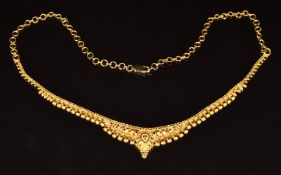 A 22ct necklace or bracelet, with 9ct gold chain extensions, length 45.5cm, 10.2g