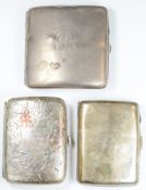 Three various early 20thC hallmarked silver cigarette cases, length of longest 8.5cm, weight of