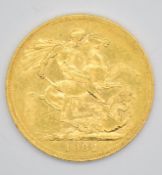 1882 Queen Victoria gold full sovereign, young head, Melbourne mint mark