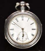 John Hughes of Pwllheli hallmarked silver pair cased open faced pocket watch with inset subsidiary