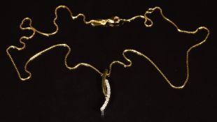 An 18ct gold bi-coloured pendant set with diamonds, on original 18ct gold chain, 4.8g