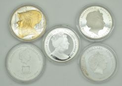 Five silver coins comprising 1oz 2017 Falkland Islands 1 crown, 1oz 2018 Tokelau Leopard Shark,