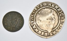 James I (1603-25) Irish hammered silver sixpence and an Irish copper farthing