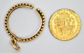 1762 George III quarter guinea (2.1g) with mount to suit, weight 1.9g