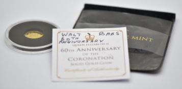 2013 Queen Elizabeth II miniature 9ct gold coin commemorating the 60th Wedding Anniversary of