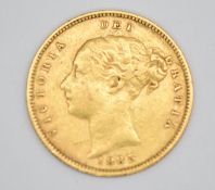 1885 Queen Victoria gold half sovereign, young head, shield reverse