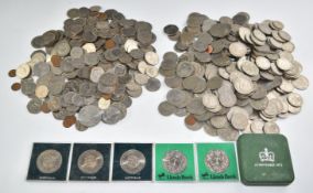 A large quantity of post war UK coinage, including a large quantity of first issue 50p and 'hands'