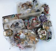 A collection of jewellery including a large collection of chains, brooches, vintage earrings,