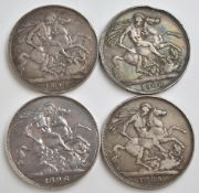 Four Queen Victoria crowns comprising 1889 and 1896 Jubilee head and 1893 and 1900 veiled head
