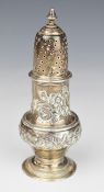 Georgian hallmarked silver sugar caster or large pepper, London 1764, height 13cm, weight 96g