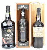 Three bottles of port comprising Quinta Do Panascal 1987 vintage in wooden presentation box,