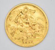 1915 George V gold half sovereign, Sydney mint mark