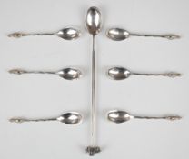 Set of 6 Dutch or similar silver tea or coffee spoons, marked 835 together with a jam spoon with