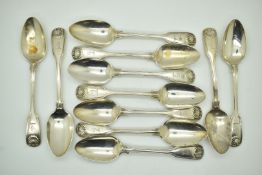 Set of 11 Victorian hallmarked silver Fiddle Thread and Shell pattern teaspoons, London 1847,