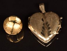 A 9ct gold heart shaped locket and 9ct gold football charm, 10.1g