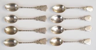 Set of eight Walker & Hall hallmarked silver teaspoons with engraved crossed rifles or similar