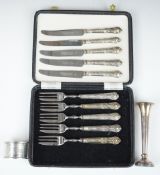 Hallmarked silver napkin ring, weight 21g, hallmarked silver vase, height 12cm and a set of five