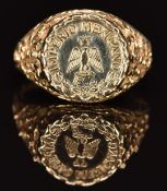 A 9ct gold ring set with a 1865 Mexican gold coin, 2.3g, size H