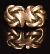 A c1900 9ct rose gold lover's knot ring, 5.9g, size N