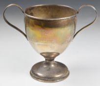 Elizabeth II hallmarked silver twin-handled trophy or similar cup, London 1977, maker's mark