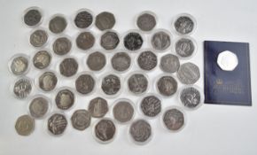 Forty non-UK 50p coins to include Falklands, Isle of Man, Eire, Guernsey, Gibraltar and Jersey,