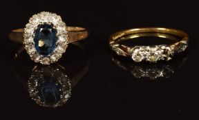 An 18ct gold ring set with diamonds (2.1g) and a 9ct gold ring set with paste (2.3g)