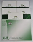 Six Macquarie Mint Australian World War I commemorative silver coins, in presentation packs