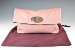 Mulberry clutch bag in light pink grained leather with rose gold coloured hardware, with Mulberry