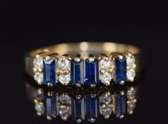 A 9ct gold ring set with sapphires and diamonds, 2.2g, size N
