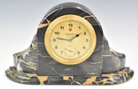 Zenith variegated black marble mantel clock, the 8 day movement with rim wind and subsidiary seconds