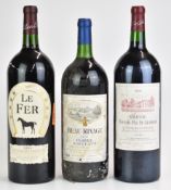 Three magnum bottles of red wine comprising Chateau Tour du Pas St Georges St Emilion 1998, Beau -