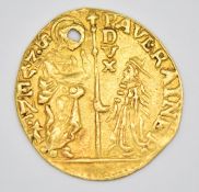 Venetian gold ducat coin (holed), 3.4g