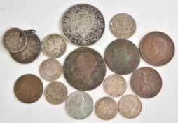 Small collection of silver coinage, George III onwards, together with some UK and overseas copper