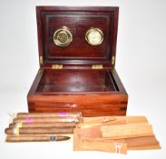 Chinese humidor with moulded cartouche and two Don Churchill cigars, W28 x D22 x H10.5cm