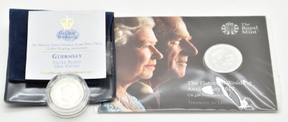 Royal Mint 2017 Queen Elizabeth II Platinum Wedding £2 coin, in presentation pack and a Guernsey