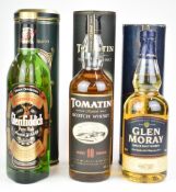 Three bottles of whisky comprising Tomatin Single Highland Malt Scotch Whisky aged 10 years, 75cl,