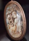 Georgian/ early Victorian brooch set with a painted miniature depicting a young woman with sheep