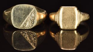 Two 9ct gold signet rings, 7.7g, sizes S & U